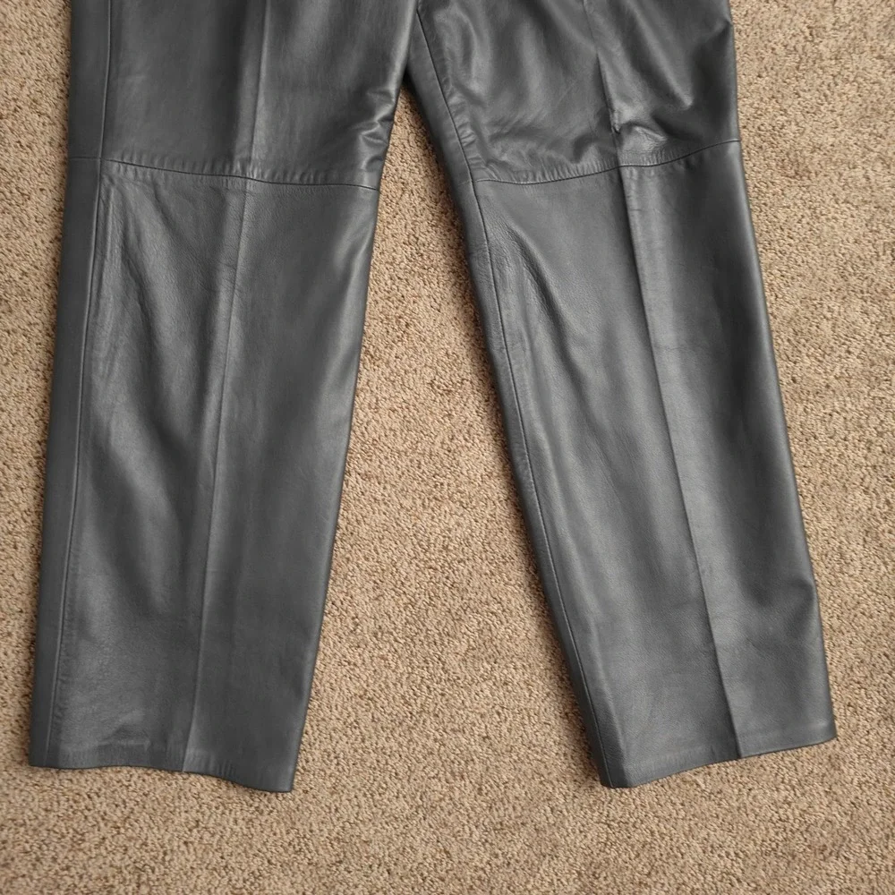 VTG West Bay Women Sz 14 Charcoal Gray Lamb Napa Leather‎ Pleated Trousers Pants